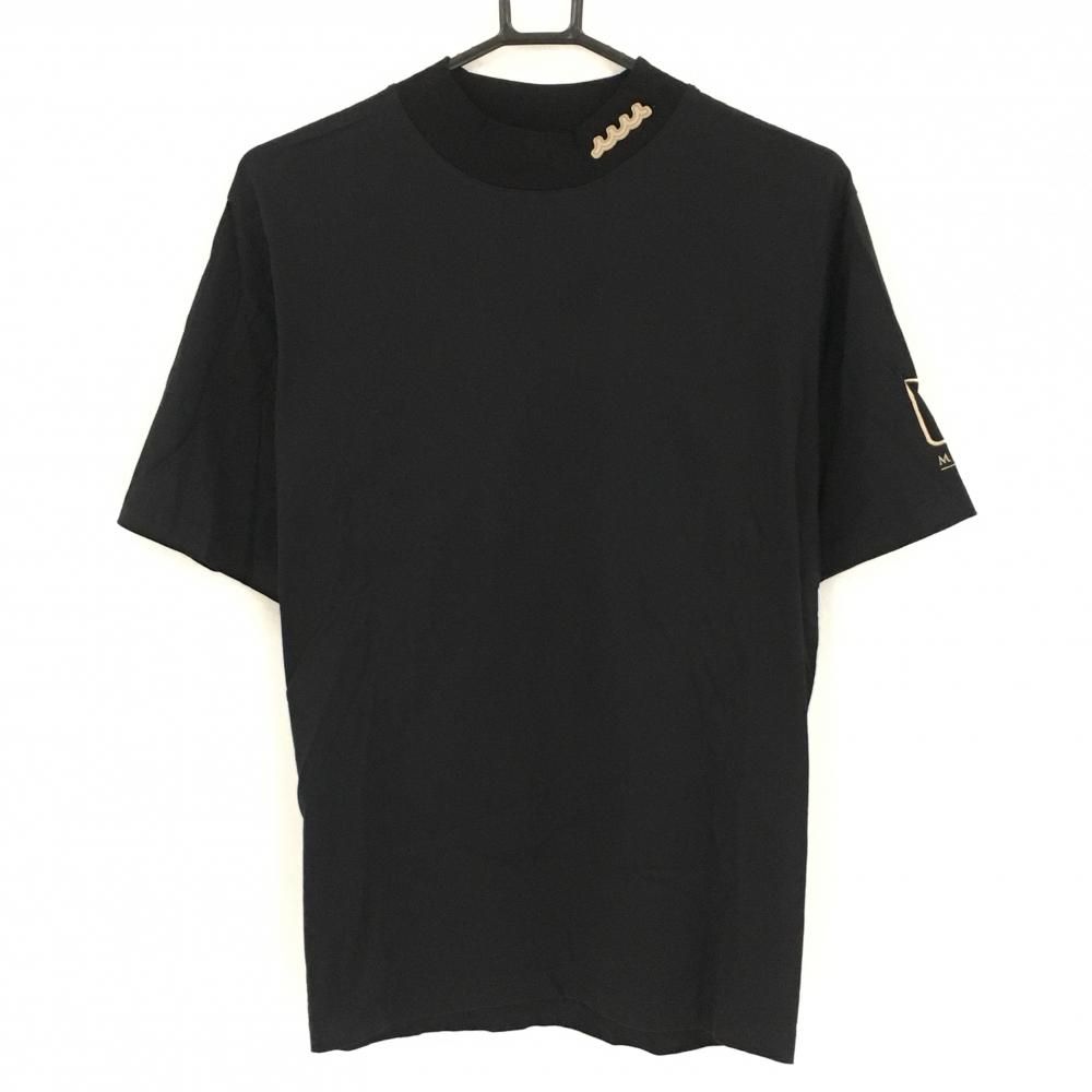 【超美品】ムータマリン 半袖ハイネックシャツ 黒×ベージュ ネックシリコンロゴ コットン100％ メンズ 5(M) ゴルフウェア muta