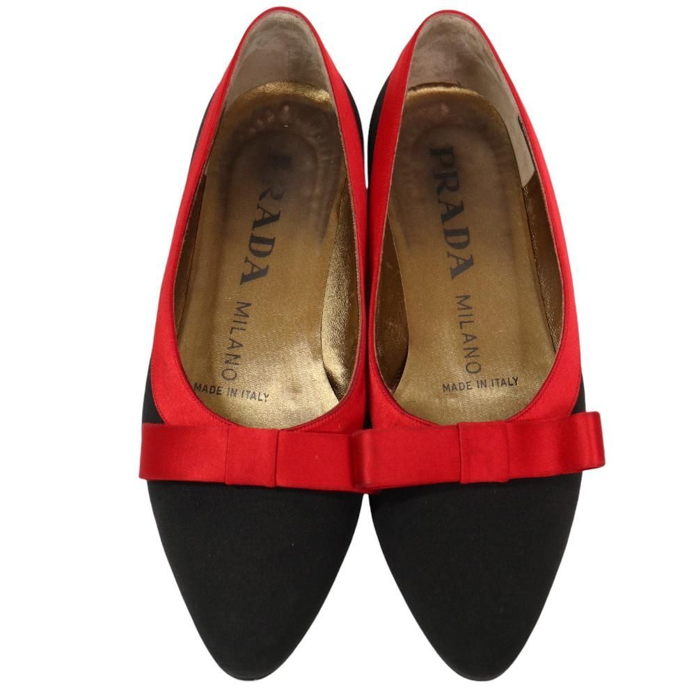 プラダ PRADA リボン フラット パンプス シューズ プレーントゥ 靴