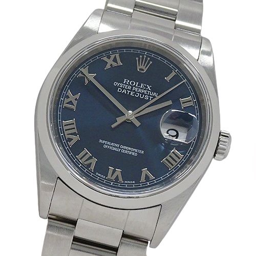 ロレックス ROLEX デイトジャスト 16200 A番 時計 メンズ ブランド 自動巻き AT ステンレス SS シルバー ブルー ローマ 磨き済み 【中古】