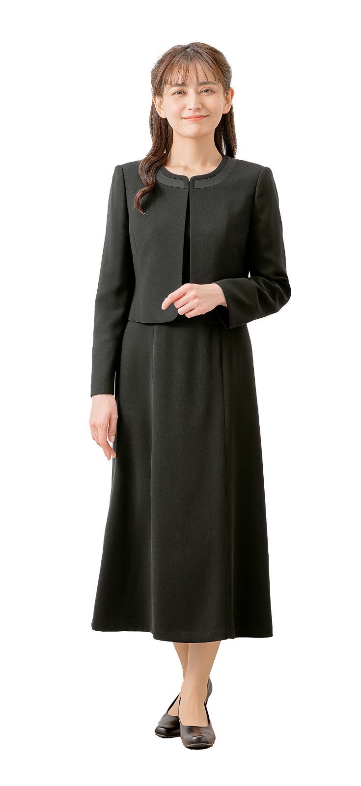在庫 マーガレット M474 前開き ブラックフォーマル レディース 喪服 アンサンブル ロング丈 前開きワンピース 礼服 冠婚葬祭