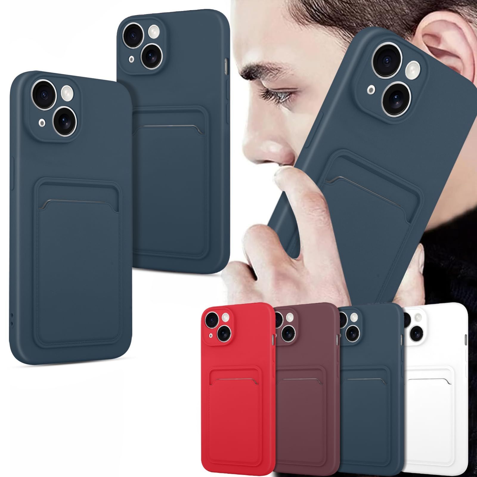 XORITD iPhone 15 用 ケース カード収納 背面 カード 収納 耐衝撃 軽量薄型 ICカード収納 耐スクラッチ 防指紋 緩衝 TPU イエローフ リーマイクロファイバー カメラ レンズ保護 アイフォン 15 ケース