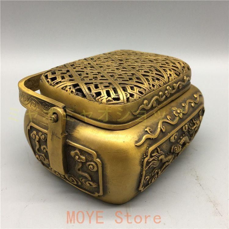 銅器 浮彫騰竜提梁暖手炉 香炉 香具 装飾品 工芸品 置物