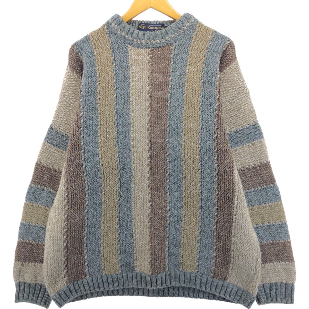 古着 SKEY KNITWEAR マルチストライプ ウールニットセーター 英国製 メンズL相当/eaa510069