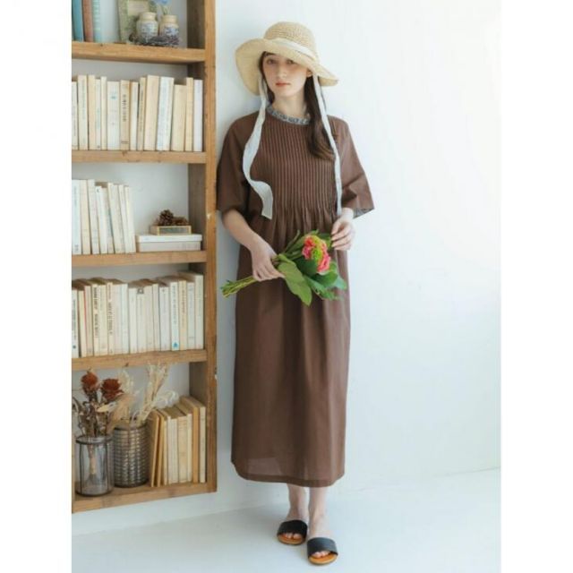 綿麻細ピンタックLIBERTYフリルOP半袖 black