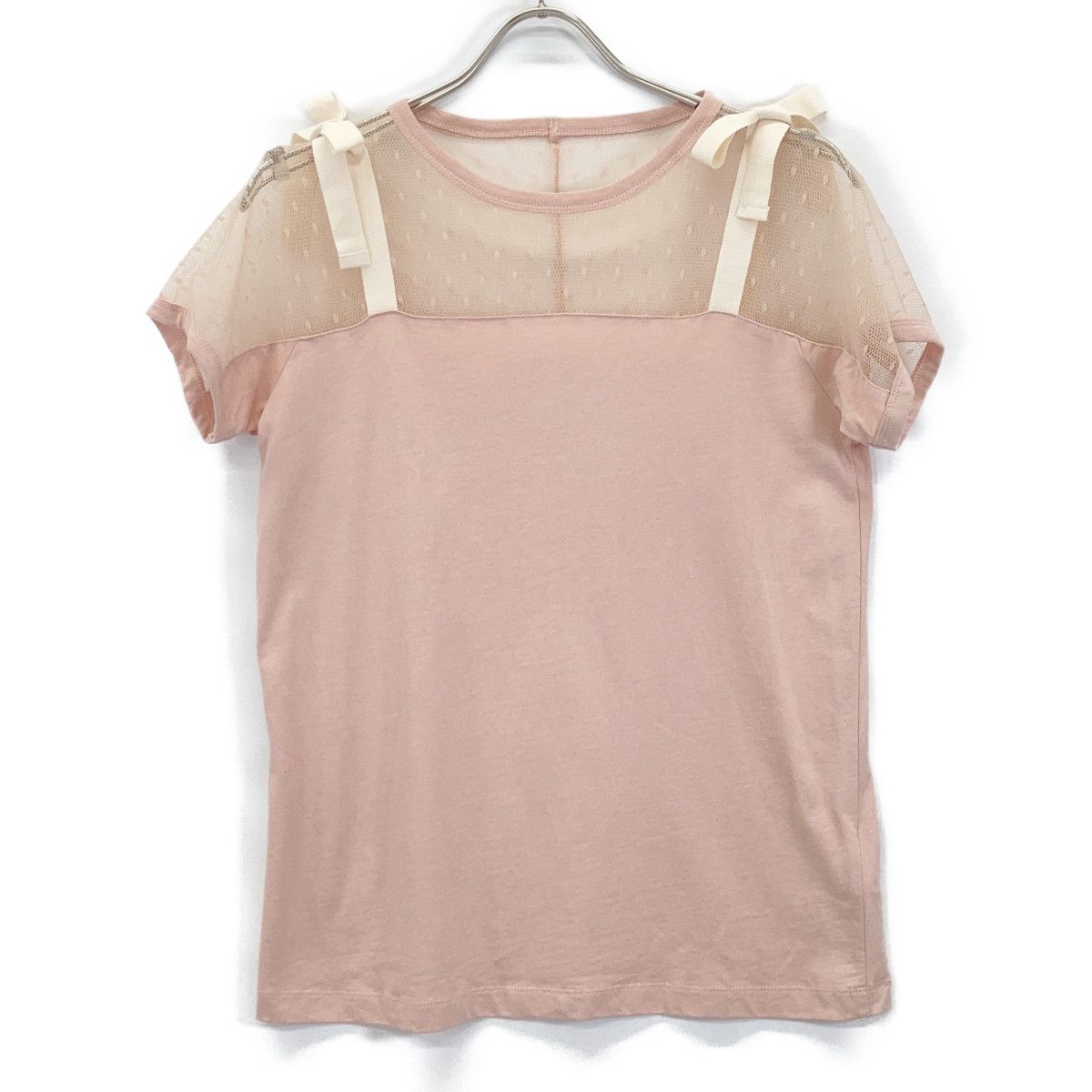 VALENTINO ヴァレンティノ Spa PR3MG07Z3J0 ﾋﾟﾝｸ ﾚｰｽ 切り替え ｼｮﾙﾀﾞｰﾘﾎﾞﾝ ﾄｯﾌﾟｽ S