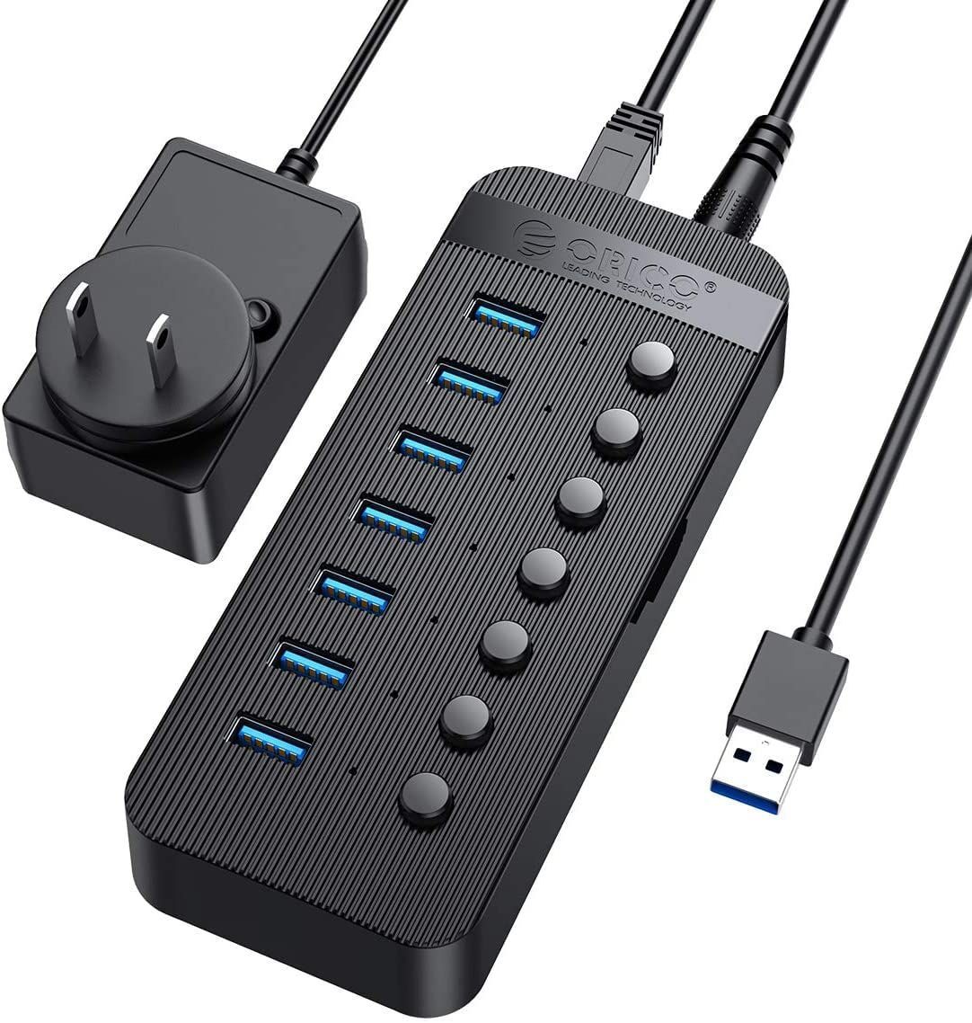 【在庫セール】ORICO 7ポート BC1.2 USB3.0 ハブ 急速充電対応 個別スイッチ付き セルフパワー 12V/2A (24W)電源 CT2U3-7AB 黒 ブラック