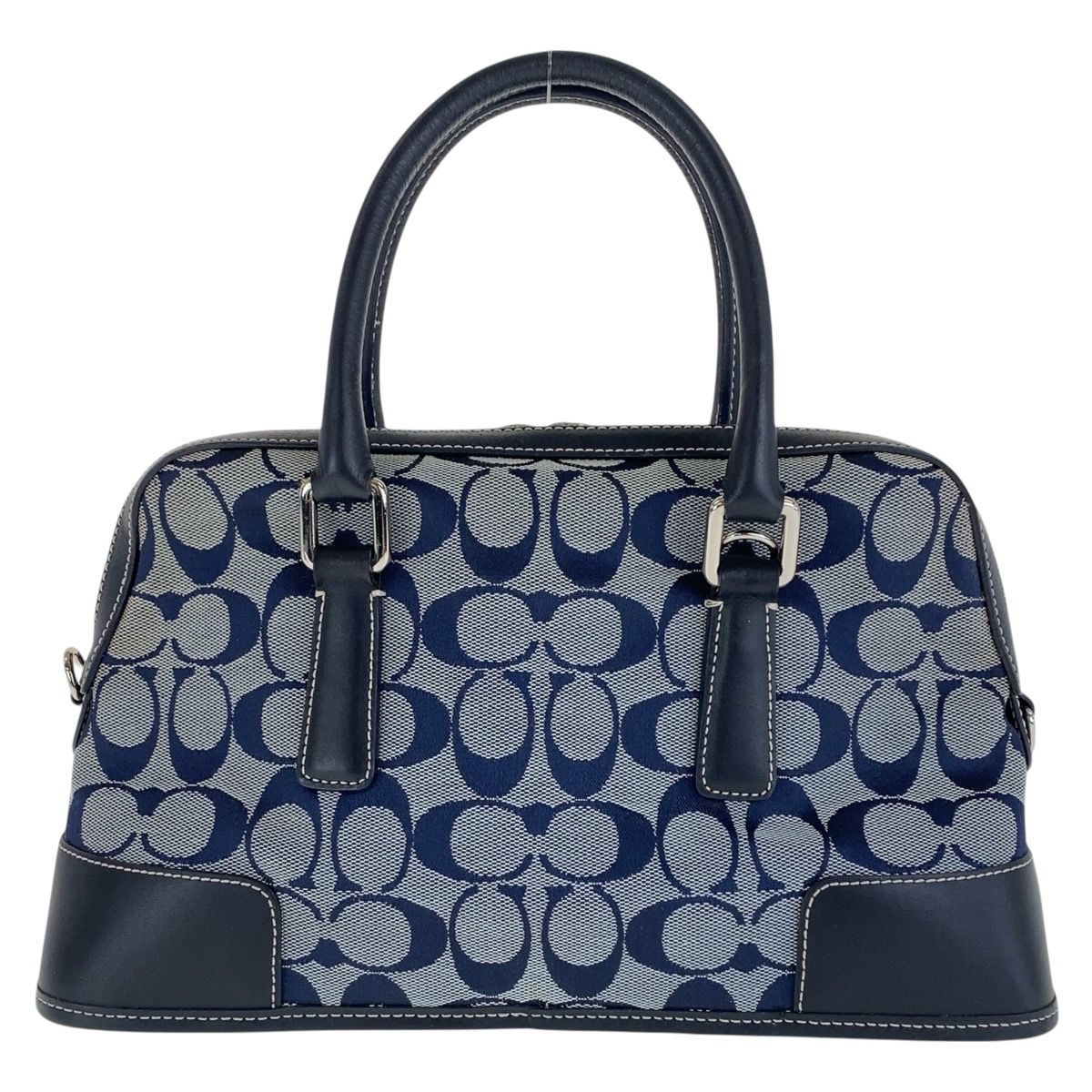 美品 COACH コーチ シグネチャー ネイビー シルバー金具 キャンバス 