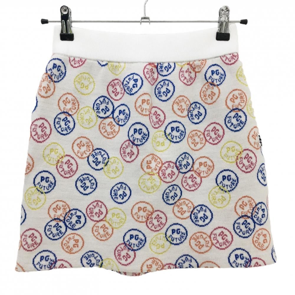 パーリーゲイツ ニットスカート 白×マルチ ロゴ総柄 レディース 0 S ゴルフウェア PEARLY GATES