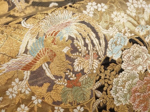 平和屋着物▽六通柄袋帯 霞花鳥丸文 松竹梅 金糸 正絹 逸品