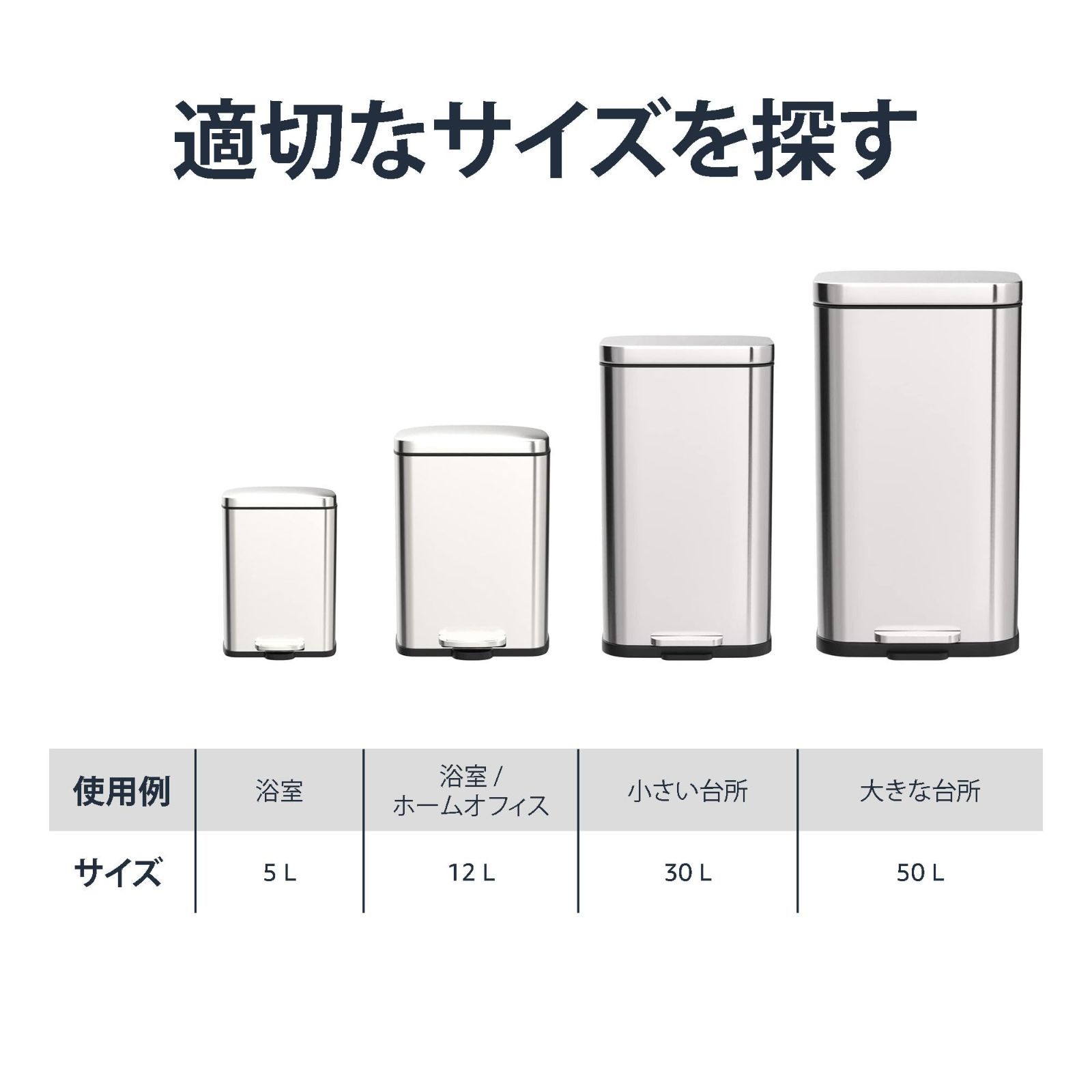 ゴミ箱 長方形 ソフトクローズ スチール製 ベーシック ふた付き 5L つや消しステンレス