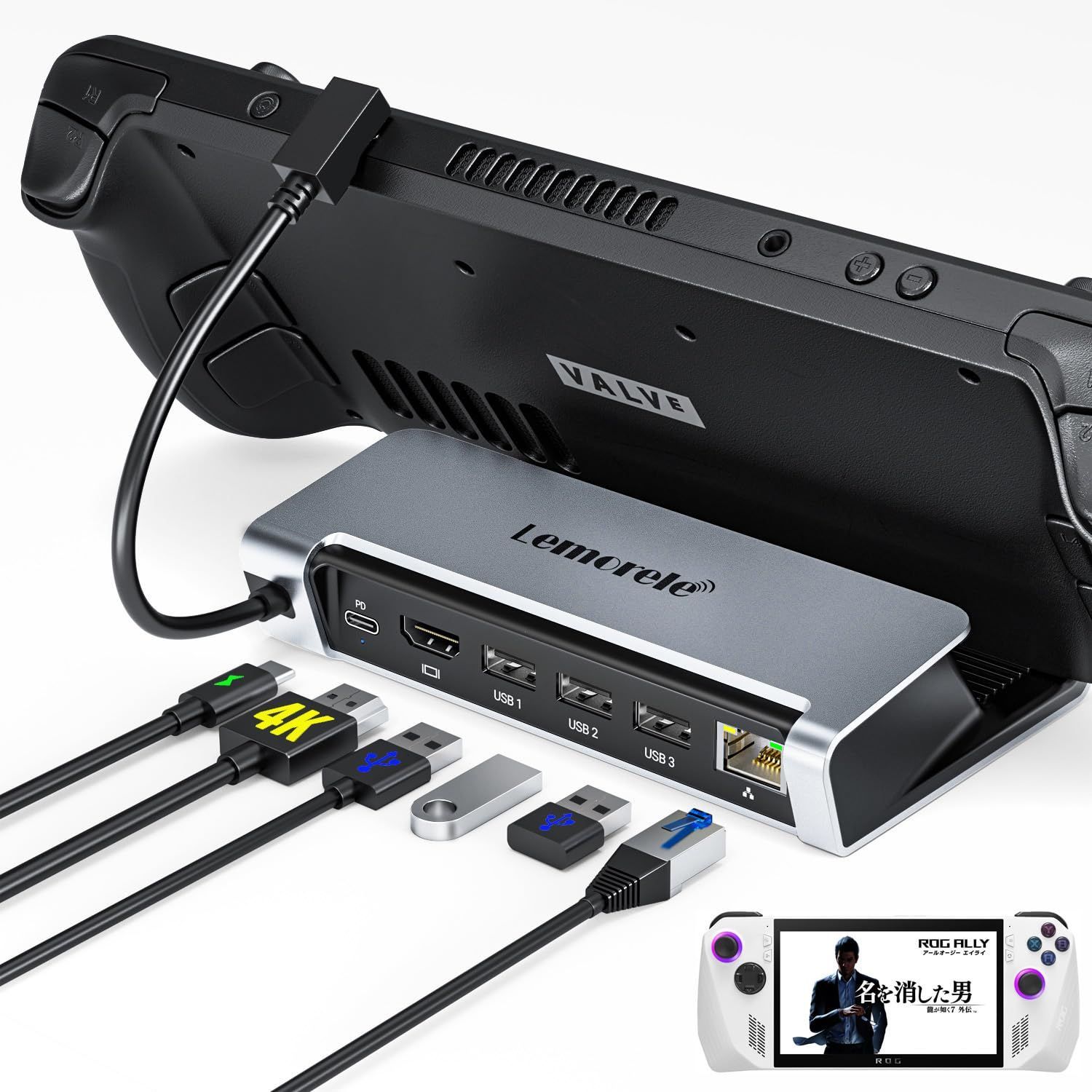 Switch TVドッキングステーションUSB-C ドック6-IN-1 ally USB-Cハブ4K HDMI Rog USBポート*3 PD100W充電 Deckドック 1000MbpsイーサネットSwitch/iPadなど用 過電流保護 Steam スチー