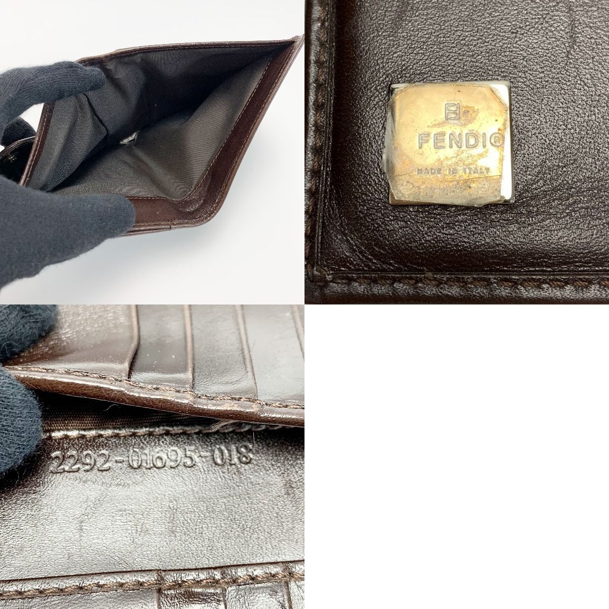 フェンディ 二つ折り財布 ズッカ キャンバス レザー Wホック ブラウン FENDI フェンディ 二つ折り財布 ズッカ柄 Wホック キャンバス