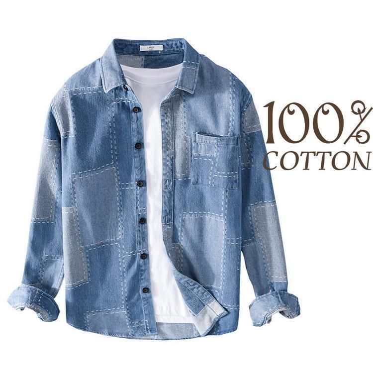 【Lee リー】デニムシャツ　ダンガリーシャツ　綿100% 7分袖デニムシャツ⁄デニムシャツ メンズ 7分袖 ダンガリー インディゴ 無地 ウォッシュ加工 （ネイビー）