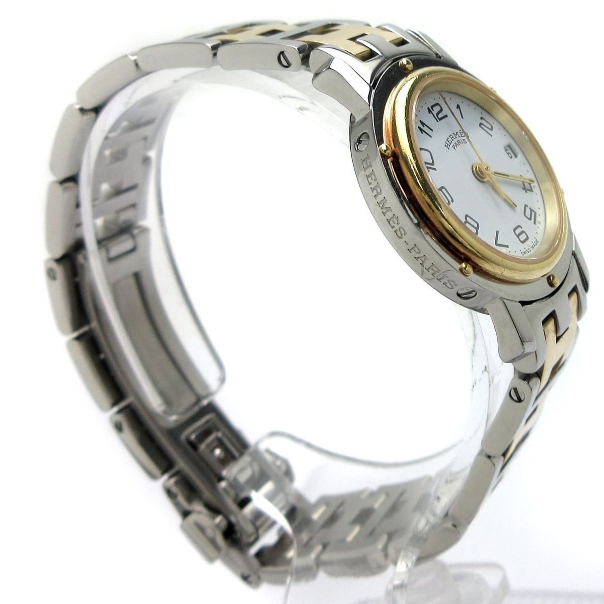 エルメス HERMES クリッパー CL4.220 レディース ゴールドコンビ 白