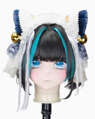 全頭マスク カツラ付き ロック付き NO.201 フリーサイズ フルマスク ドール ヘッドロリータ人形 コスプレ 変身 仮装 着ぐるみ