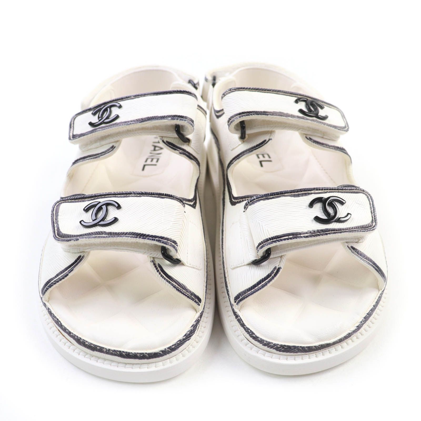 CHANEL シャネル 22C G35927 ココマークプレート付 ベルクロ コンフォート レザー サンダル ホワイト 35 箱 保存袋付き イタリア製 レディース KIN-KAAI_COM