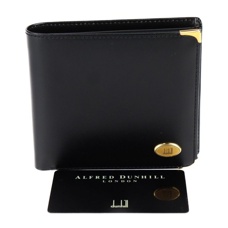 Alfred Dunhill 黒 レザー 財布 送料込み！ 美品 dunhill 二つ折り財布 黒 レザー 札入れ 30