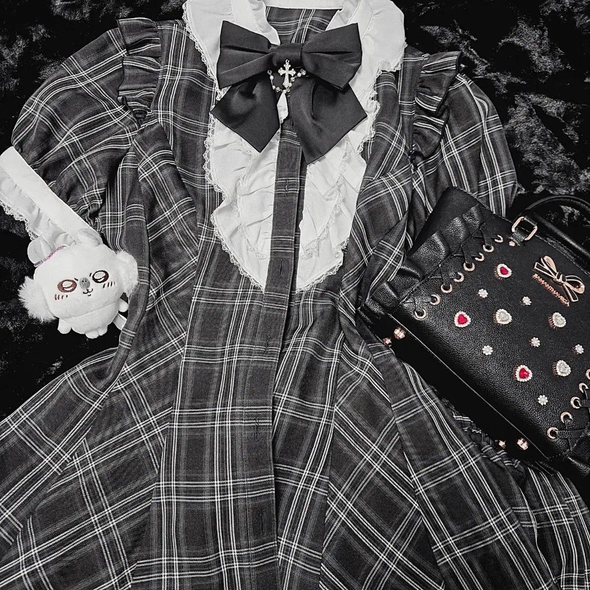 Secret Honey シークレットハニー チェック セットアップ 黒 半袖