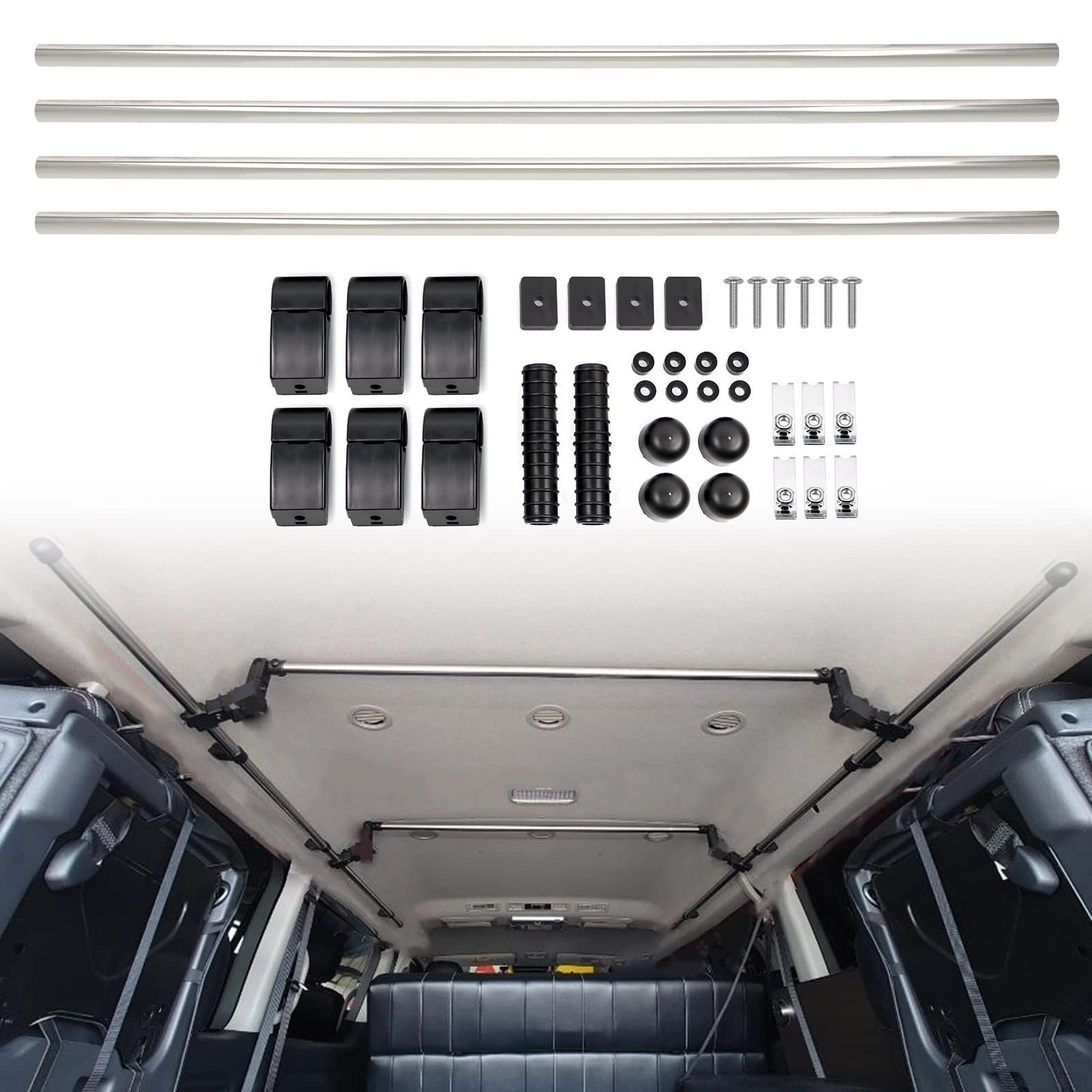 セール Sporacingrts 車室内キャリアバー サイドバー クロスライド 左右セット 車内収納 適合車種200系ハイエース I型~IV型 バン S-GL標準|ワイド | NV350キャラバン 現行型 バン プレミアムGX 標準ルーフ|200系ハイエ DECORATOM_COM_BR