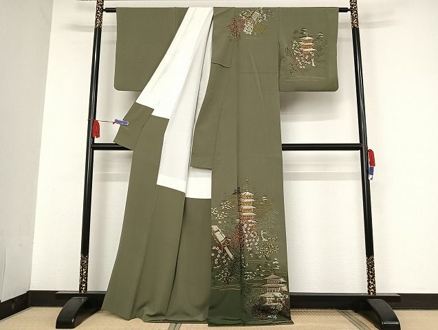 平和屋着物○蘇州刺繍 訪問着 風景文 金糸 正絹 逸品 AAAU4344np  