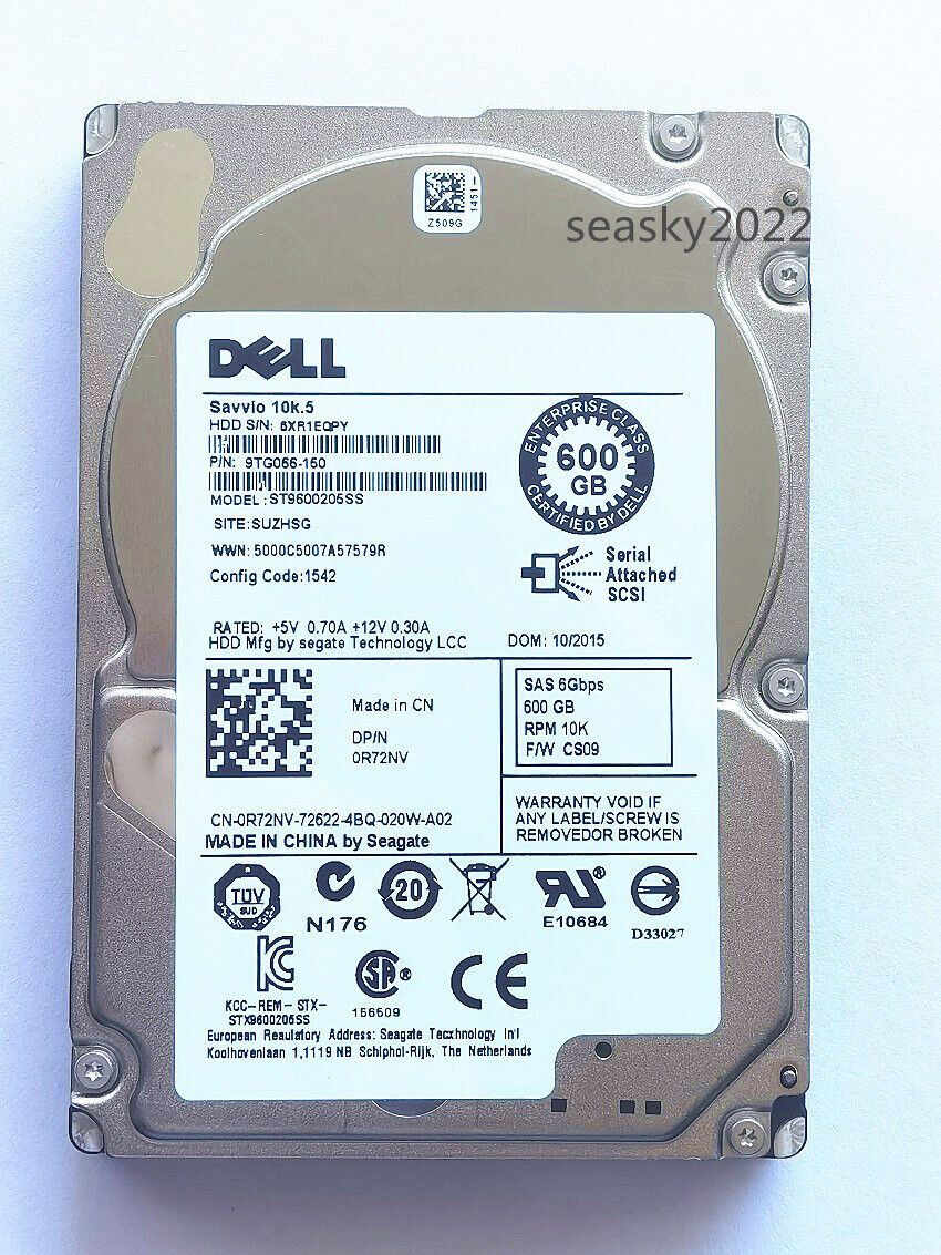 DELL 600GB ST9600205SS R72NV 10K .5 6Gbps 2.5 6Gbps SAS HDD ハードドライブ