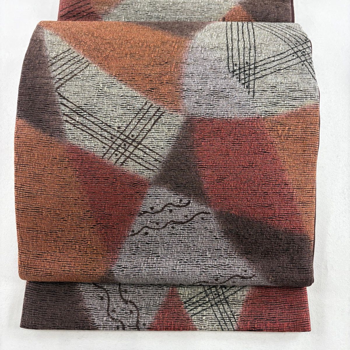 袋帯 美品 秀品 幾何学模様 金糸 赤茶 六通 正絹 【中古】 - メルカリ