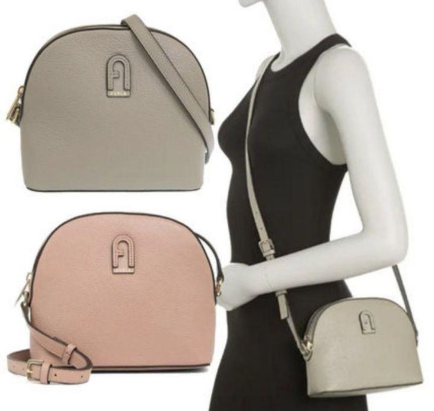 美品 FURLA フルラ ドーム型 シボ革 アーチロゴ 斜めがけショルダー