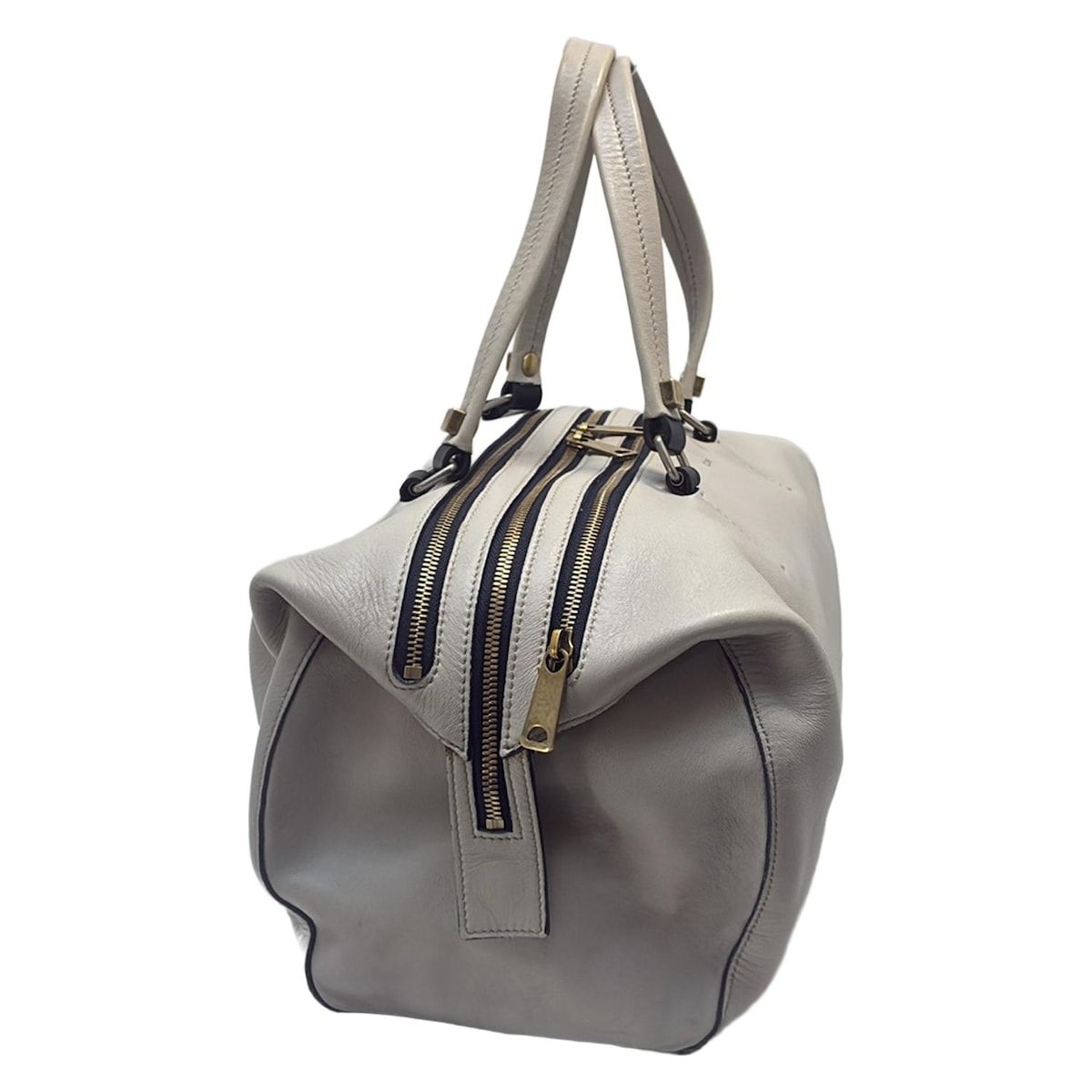 CELINE セリーヌ ボストンバッグ - ライトグレー×黒 本体ロックなし レザー