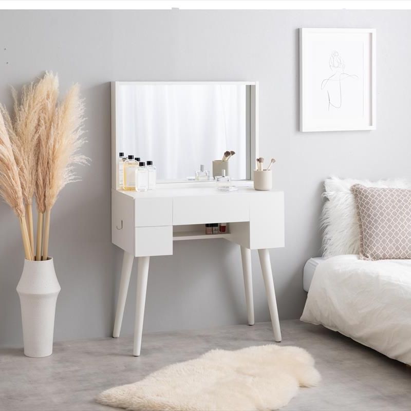 ♪ ドレッサーデスク ミラー-収納付 幅71cm ドレッサー 鏡台 メイク おしゃれ 姫系