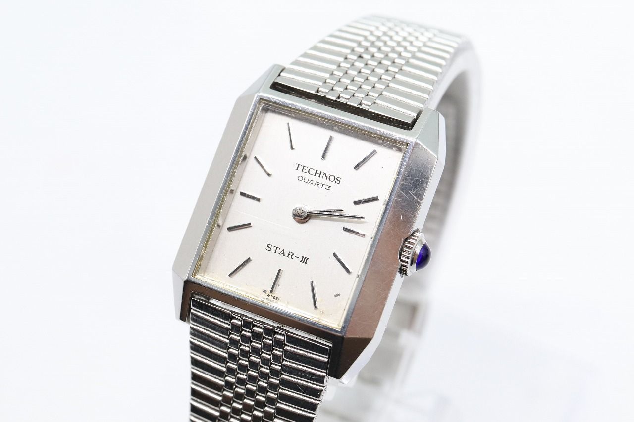 未使用 TECHNOS クォーツ 電池交換済 純正SSブレス 腕時計 TECHNOS セラミック サファイア クォーツ 電池交換済 腕時計