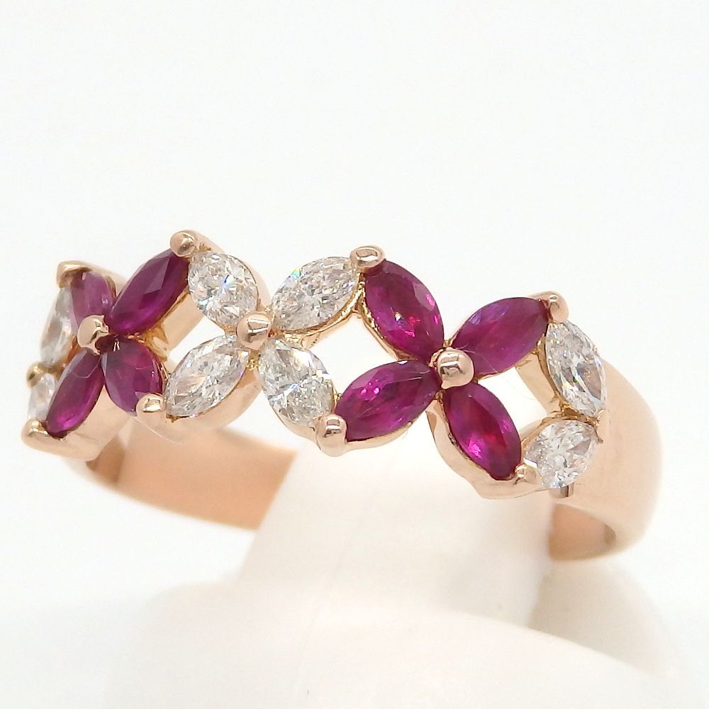 K18 RG ローズゴールド ルビー 0.50ct ダイヤモンド 0.40ct 指輪