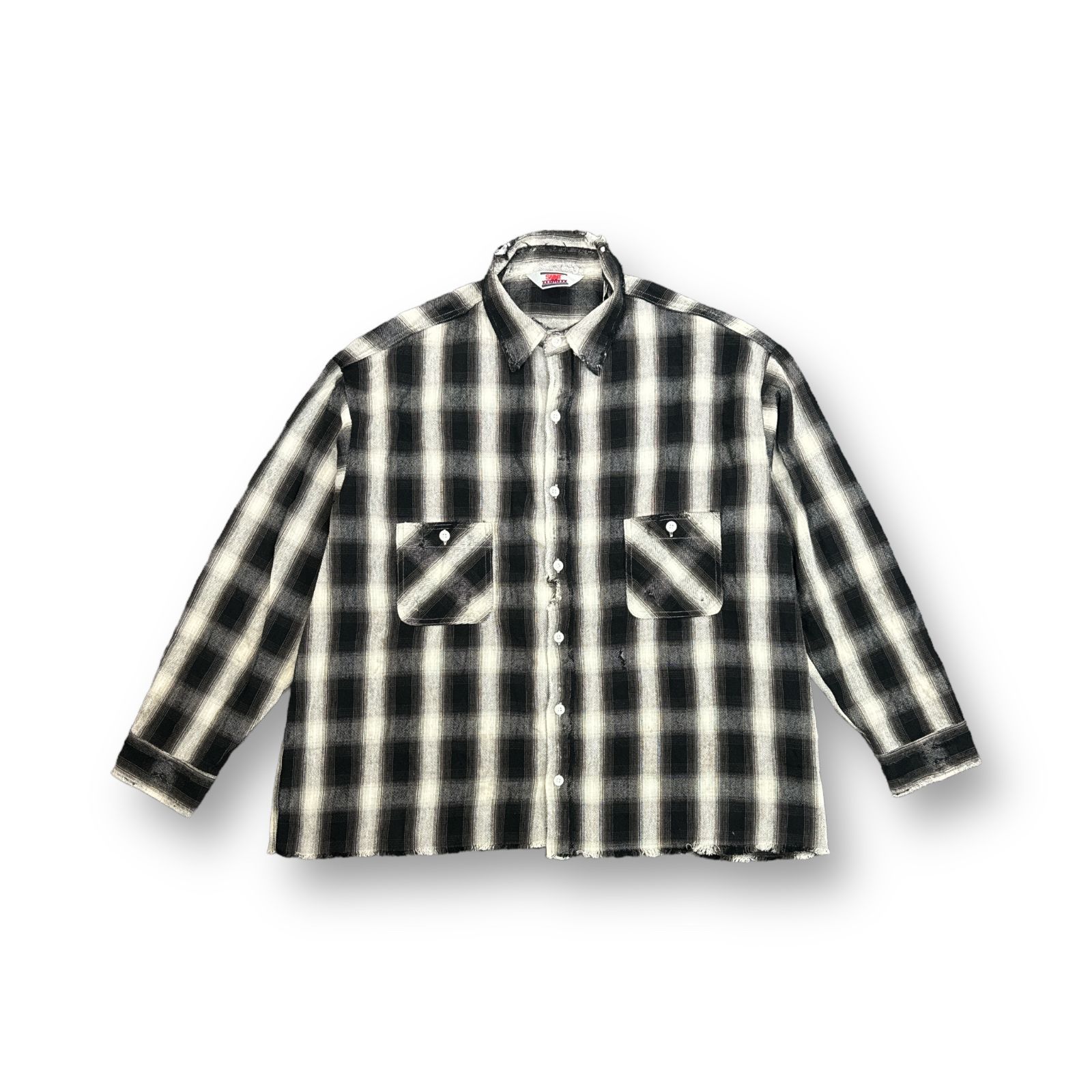 美品 SAINT MICHAEL 23AW Frannel Shirt CHECK Black/White ダメージ 