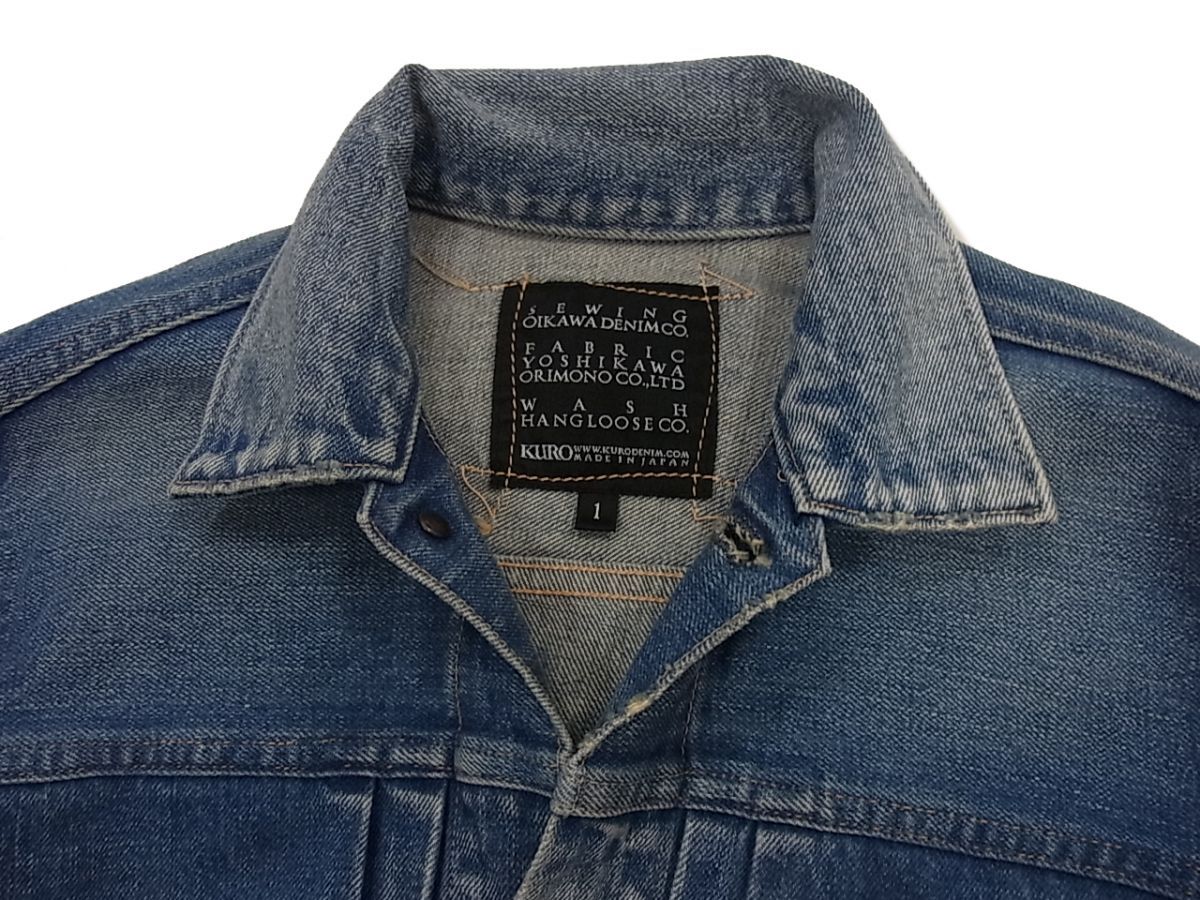 美品 定価26.400円■クロ KURO 1st TYPE デニムジャケット ジージャン VINTAGE WASH ヴィンテージウォッシュ加工 メンズ