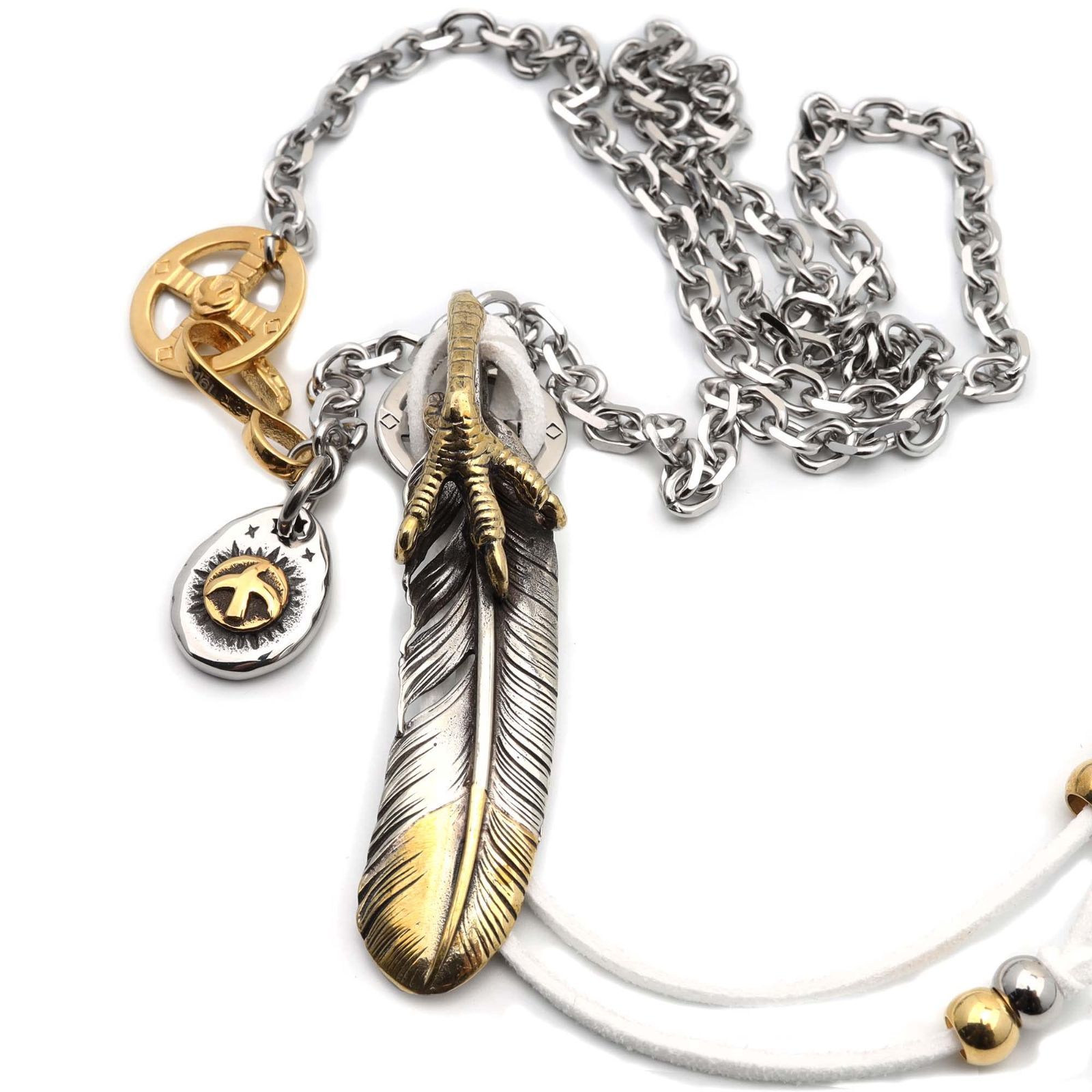 数量 太角チェーンセット フック ホイール 金 シルバー 特大フェザー 芸能人モデル フェザーネックレス ドーンアート Art Dawn