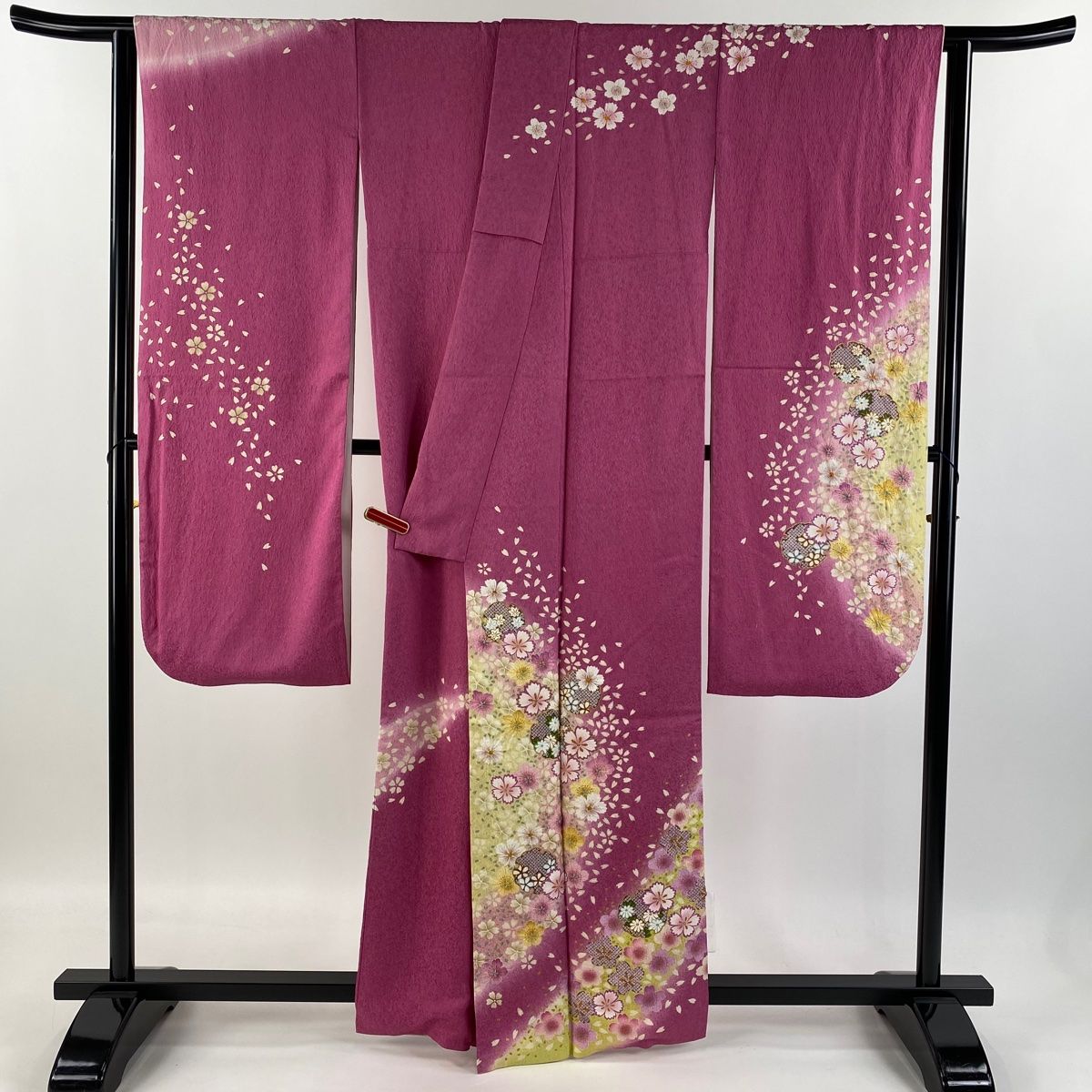 振袖 身丈162cm 裄丈66cm M 袷 桜 雪輪 銀通し 金彩 ピンク 正絹
