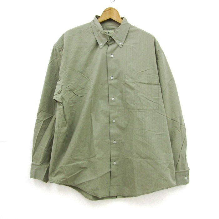 エディーバウアー 長袖シャツ ボタンダウン ストライプ柄 トップス メンズ Mサイズ カーキ系 Eddie Bauer 