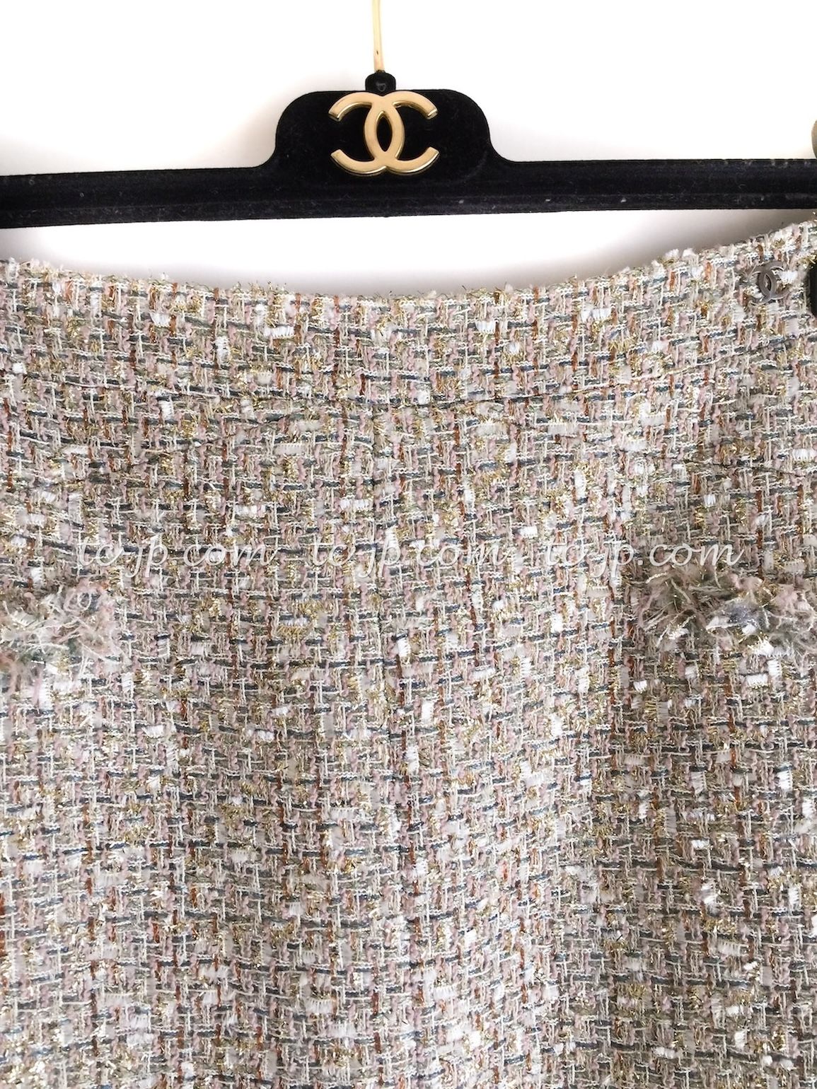 シャネル スカート CHANEL ベージュ メタリック コットン ルサージュ  