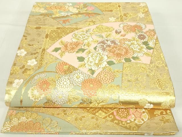 唐織 熨斗に花模様 豪華 七宝 吉祥文様 六通 正絹 フォーマルな 唐織 熨斗に花模様 豪華 七宝 吉祥文様 六通 正絹 フォーマルな