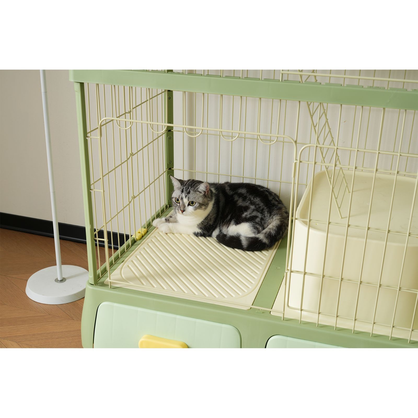 段式掃除便利猫ケージ｜引き出しトレー設計｜多頭飼い向け｜組立容易｜猫ドア搭載｜キャスター付き移動自在｜大型キャットハウス｜N508P185100B