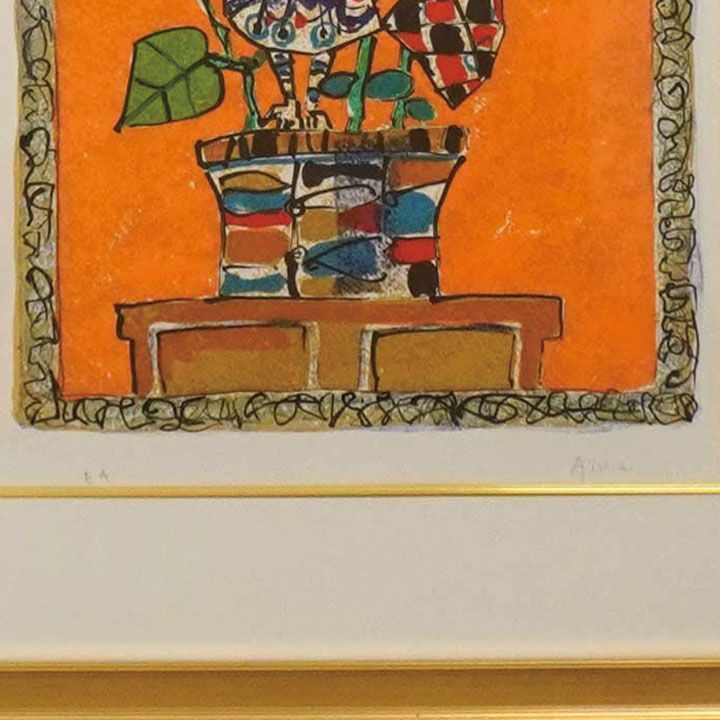 NO43. ポール・アイズピリー オレンジの背景の赤いバラと黄のひなげし