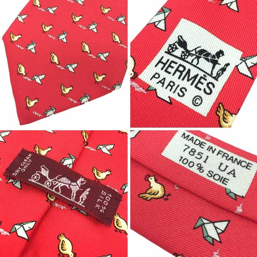 HERMES エルメス ネクタイ 赤 ニワトリ 折り紙 未使用 aq10273 - メルカリ