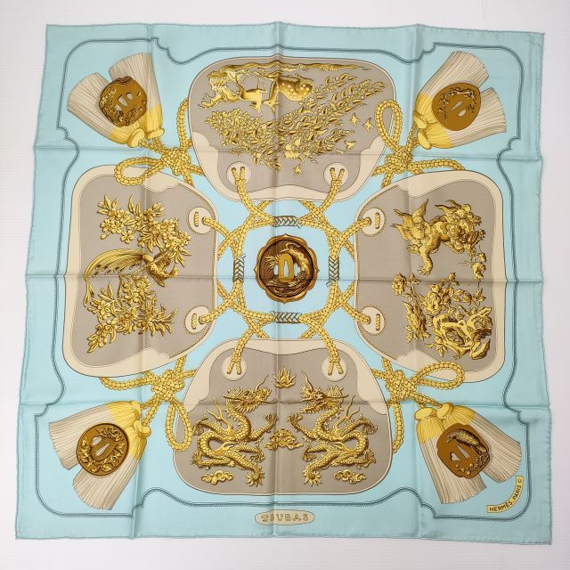 ☘️新品同様 訳あり☘️ HERMES 鍔 スカーフ カレ90 スカーフ HERMES カレ90 TSUBAS 鍔 ツバ シルク ヴィンテージ シルク 88
