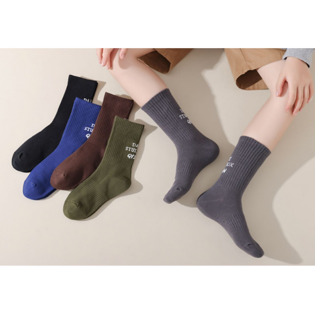 足首裏文字入り寒色系クルーソックス 5足セット】16cm 17cm 18cm 19cm 