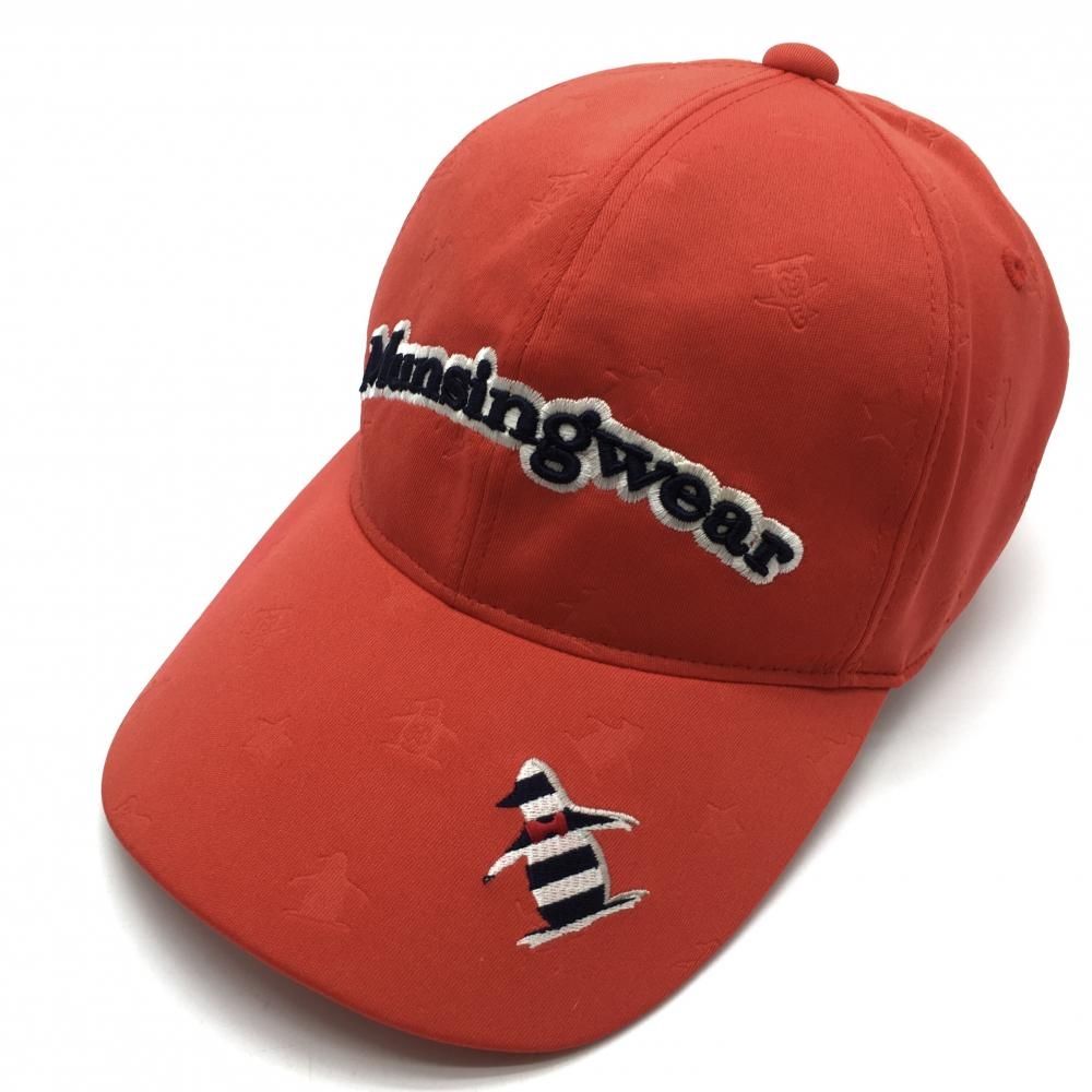 超美品】マンシングウェア キャップ レッド系 ペンギン柄