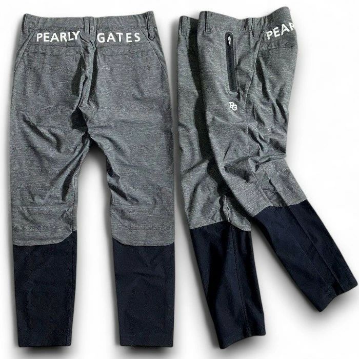 PEARLY GATES パーリーゲイツ ゴルフ 持続保温 TEXBRID 異素材切替 ストレッチ テックパンツ ロングパンツ ゴルフウェア 053-2231905 定価3万 グレー ブラック 034 50724w01