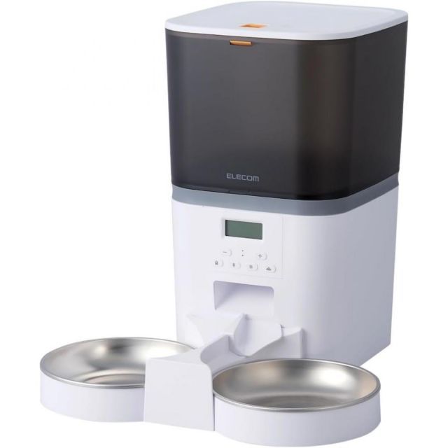 エレコム ELECOM 自動給餌器 中 小型犬用 猫用 6リットル 2皿 2匹 タイマー機能付 録音機能付 ホワイト PET-AF02WH ペット用 ドライフード