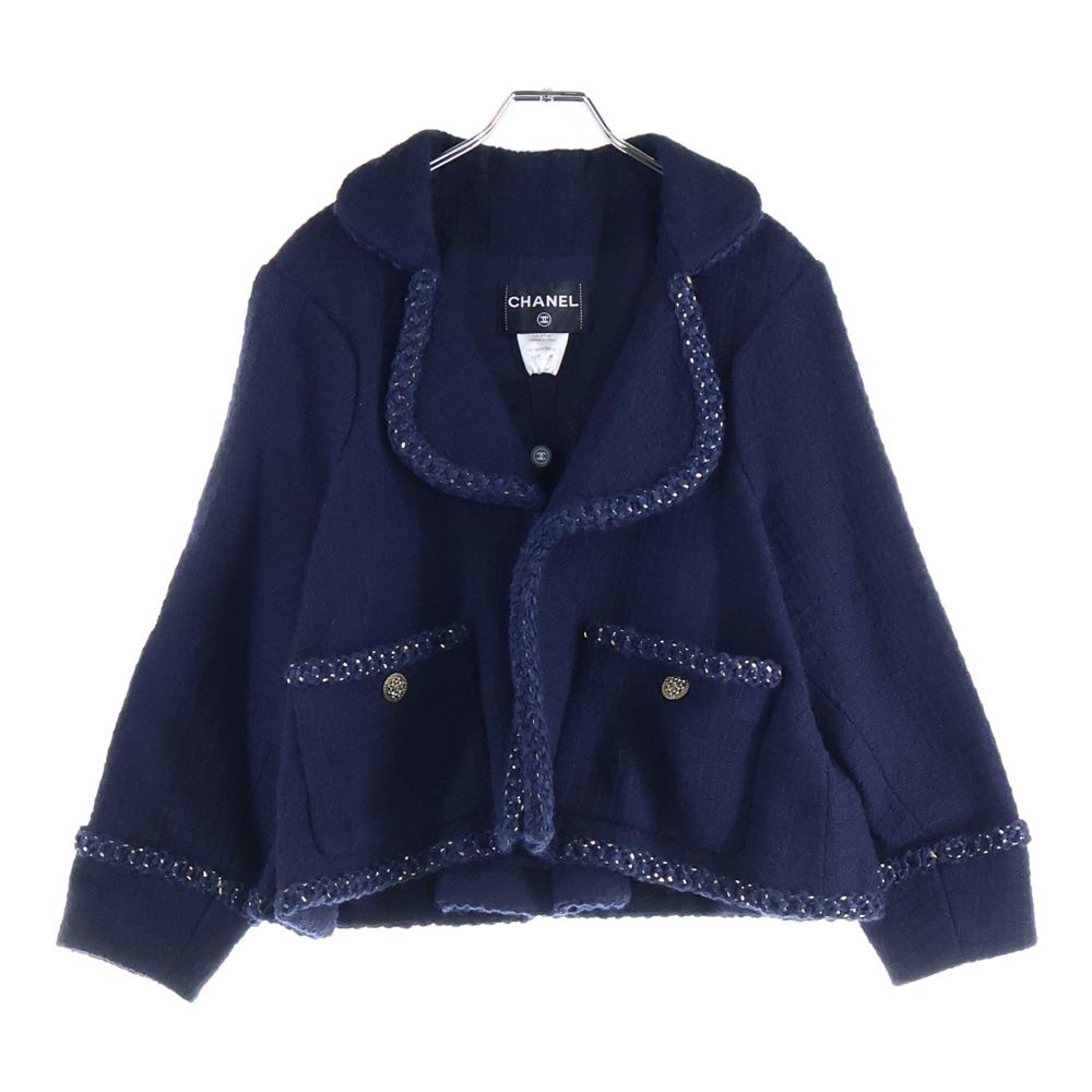 CHANEL シャネル ココマーク グリポワボタン ウールツイード テーラードジャケット ネイビー レディース P51894V38628