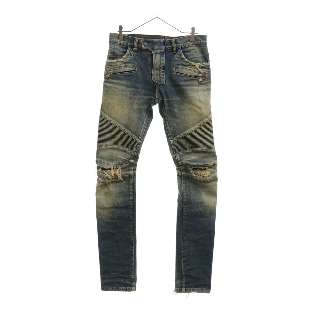 BALMAIN (バルマン) 15AW ダメージ加工バイカーデニムパンツ インディゴ W5HT551C710V