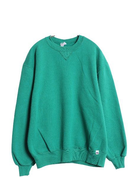 90s ラッセル 無地 スウェット メンズ レディース L 古着 オールド トレーナー 前V 裏起毛 ワンポイント ブランク トップス シンプル