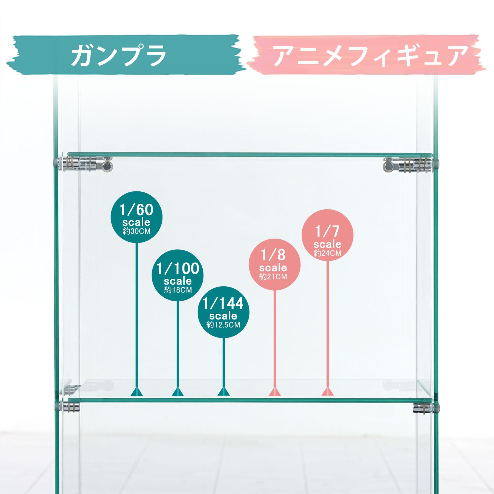 ガラスディスプレイキャビネット｜フィギュアケース｜4段｜ホワイト｜強化ガラス｜幅42.5×奥行36.5×高さ162cm｜WF320581WAA
